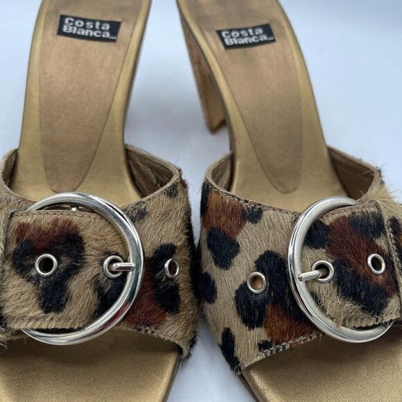 Costa Blanca Animal Print Buckle Open Toe Wooden Heel Shoe 5.5 - Picture 4 of 10